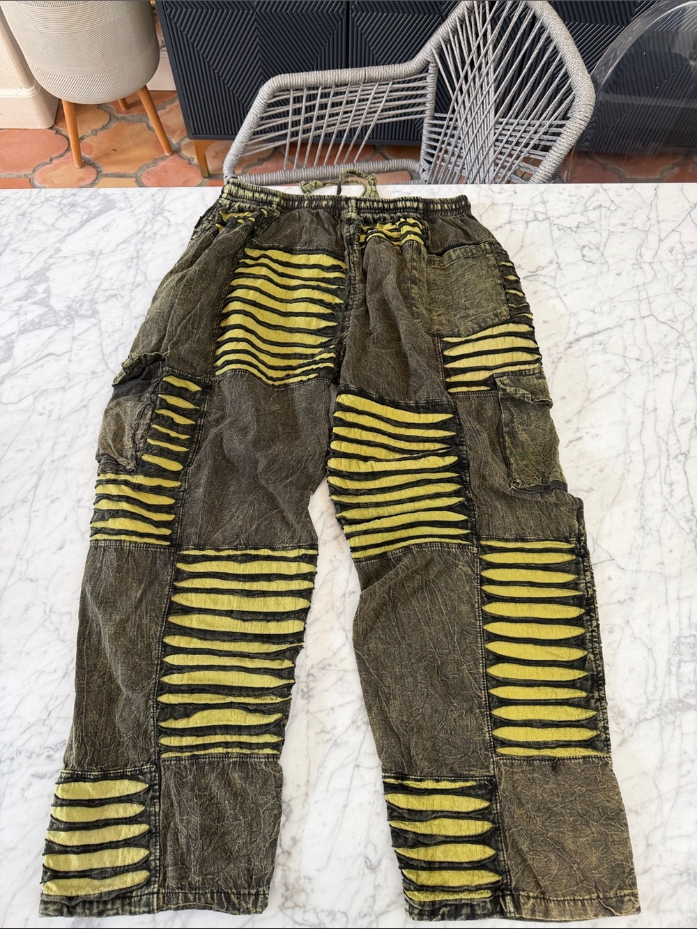 Boho Patchwork Ribbed Cotton Baggy Pants Sz M Karma Nepal Crafts - Picture 5 of 7